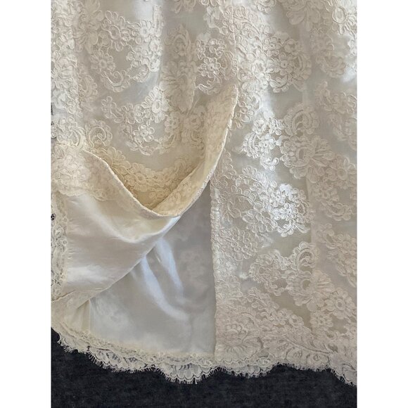 VTG Bridal Dress Wiggle Brocade Lace Cream Ivory Rehearsal Prom Sophia Loren XS - Picture 12 of 16